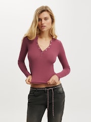 Cotton On Red Ryan Henley Long Sleeve Top - Image 1 of 4