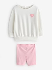 Pink Heart Print Jumper and Short Leggings Set 2 Piece - Image 1 of 1