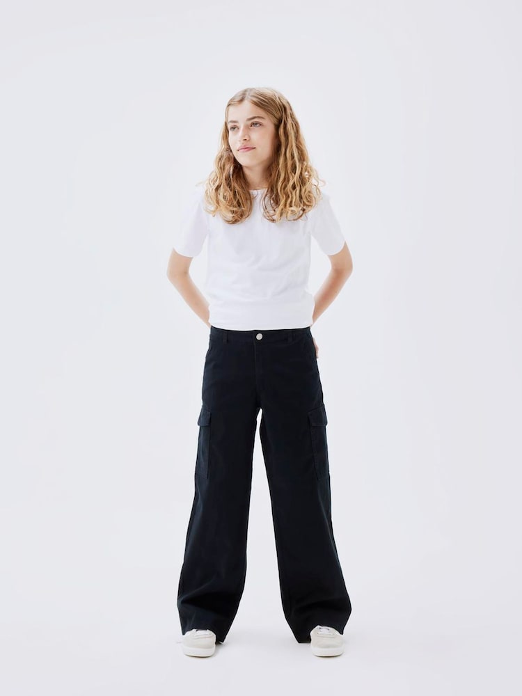 Name It Black Wide Leg Cargo Trousers - Image 1 of 6 Name It Black Wide Leg Cargo Trousers - Image 1 of 6