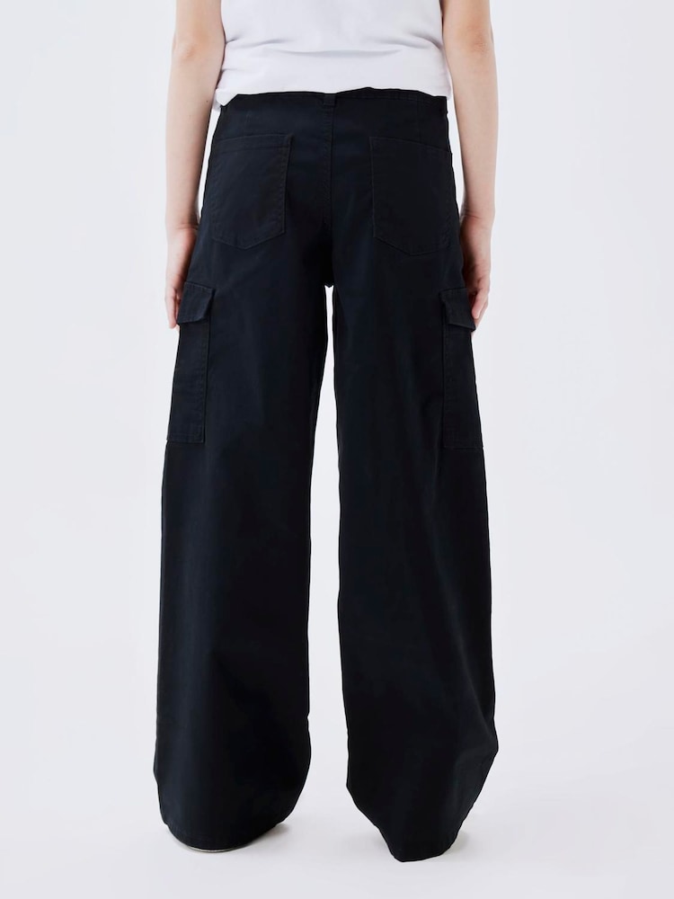 Name It Black Wide Leg Cargo Trousers - Image 2 of 6 Name It Black Wide Leg Cargo Trousers - Image 2 of 6