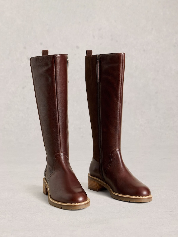 White Stuff Brown Serena Leather Knee High Boots - Image 2 of 4