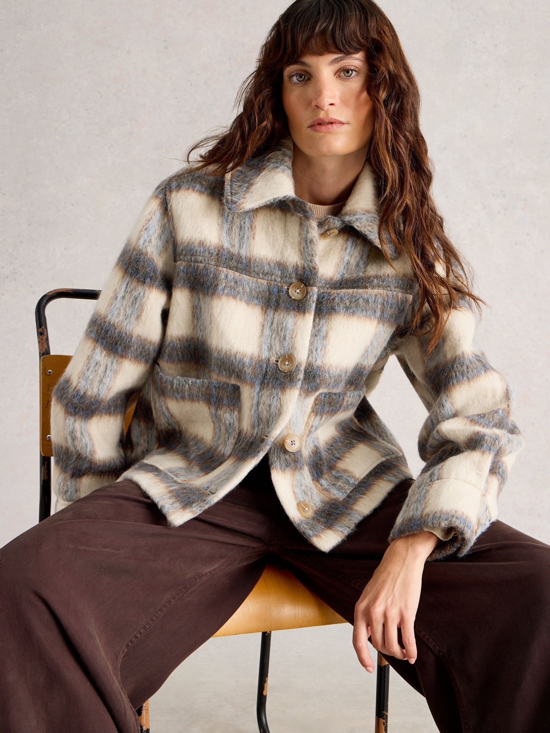 Buy White Stuff Blue Alexa Check Wool Blend Jacket from Next Ireland