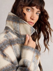 White Stuff Blue Alexa Check Wool Blend Jacket - Image 4 of 6