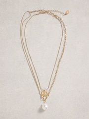 White Stuff Gold Pearl Pendant Layered Necklace - Image 1 of 2