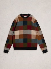 White Stuff Red Checkerboard Crew Neck Jumper - Image 6 of 6