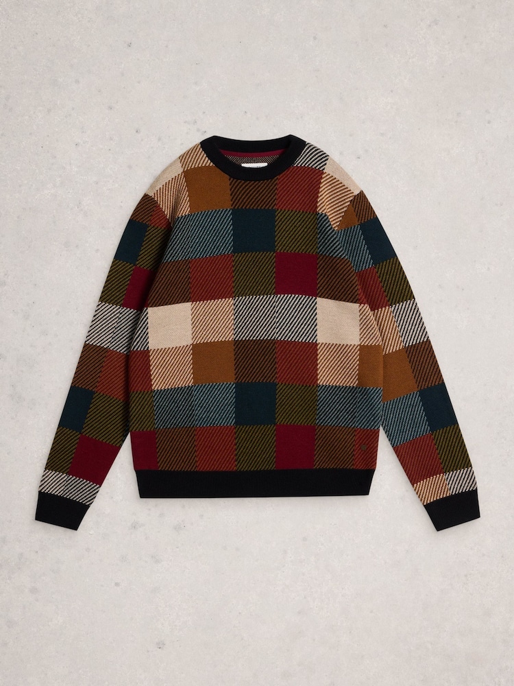 White Stuff Red Checkerboard Crew Neck Jumper - Image 6 of 6