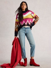 White Stuff Pink Alice Abstract Jumper - Image 1 of 6