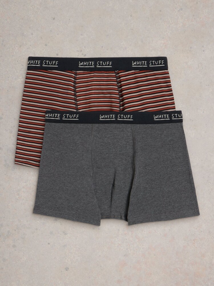 White Stuff Red Hove Stripe and Plain Boxers 2 Pack - Image 1 of 3