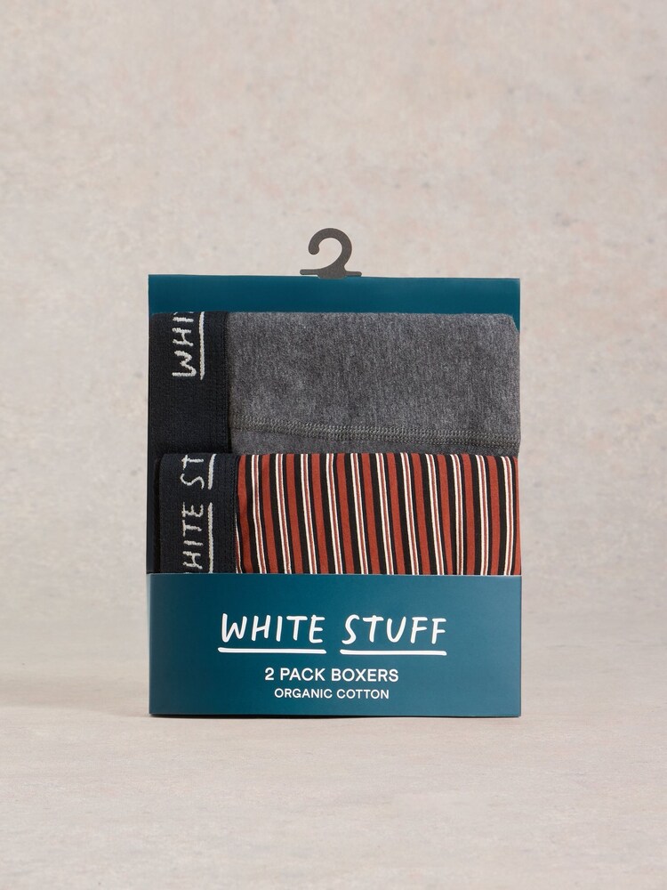 White Stuff Red Hove Stripe and Plain Boxers 2 Pack - Image 3 of 3