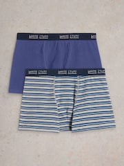 White Stuff Blue Hove Stripe and Plain Boxers 2 Pack - Image 1 of 3