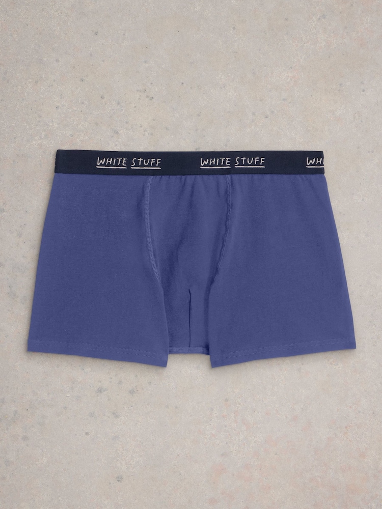 White Stuff Blue Hove Stripe and Plain Boxers 2 Pack - Image 2 of 3