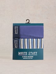 White Stuff Blue Hove Stripe and Plain Boxers 2 Pack - Image 3 of 3