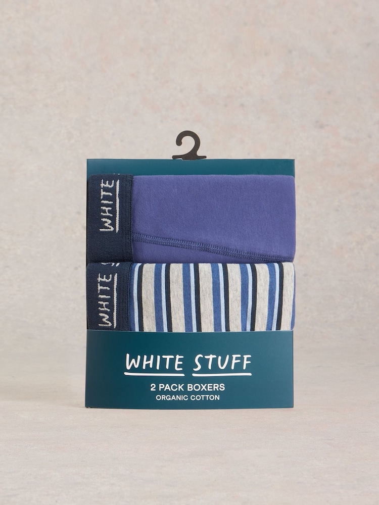 White Stuff Blue Hove Stripe and Plain Boxers 2 Pack - Image 3 of 3