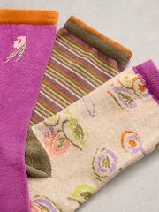 Dunkellila - White Stuff – Socken im 3er-Pack mit geometrischem Muster und Fahrradmotiv - Bild 6 von 6