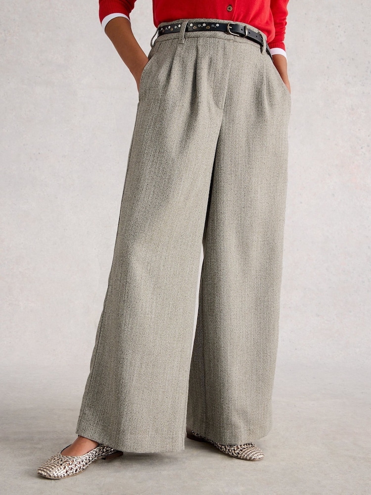 White Stuff Grey Sasha Wide Leg Tweedy Trousers - Image 1 of 6