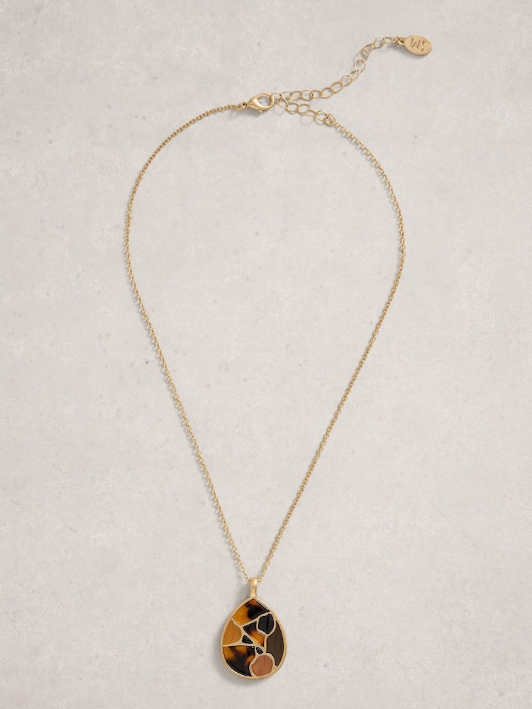 White Stuff Brown Mosaic Tile Drop Necklace - Image 1 of 2