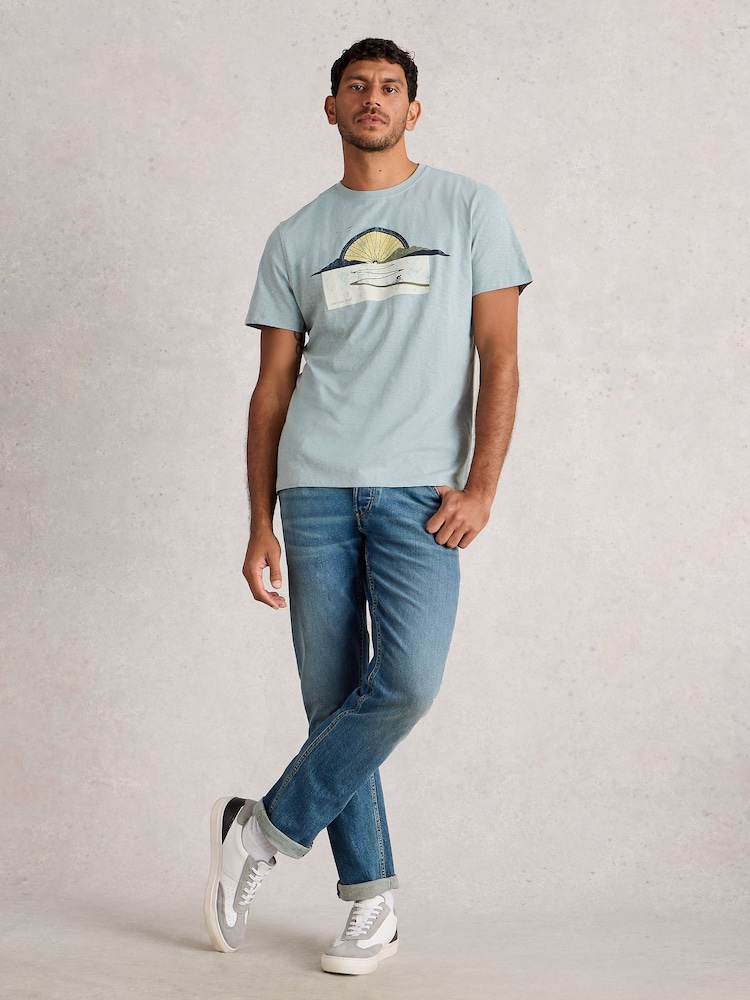 White Stuff Blue Abersoch Graphic Print Bike Sun T-Shirt - Image 1 of 6