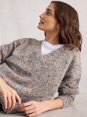 White Stuff Natural Texture V-Neck Jumper - Image 4 of 6