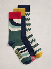 White Stuff Green 3PK Pattern Ankle Socks - Image 1 of 2