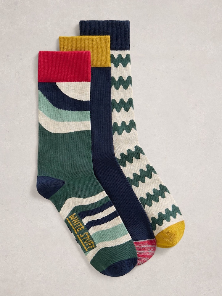 White Stuff Green 3PK Pattern Ankle Socks - Image 1 of 2