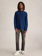 White Stuff Blue Long Sleeve Utility Polo Shirt - Image 1 of 6