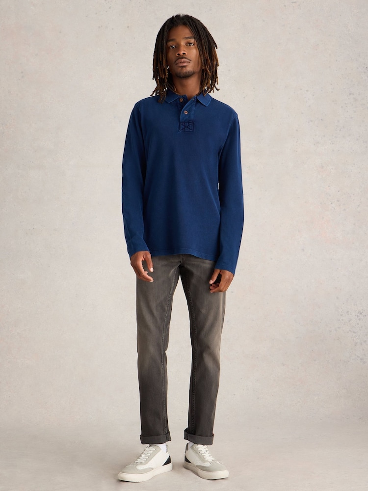 White Stuff Blue Long Sleeve Utility Polo Shirt - Image 1 of 6