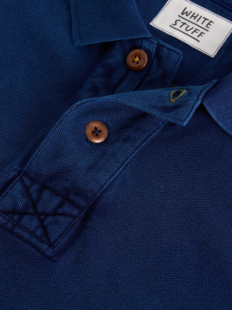 White Stuff Blue Long Sleeve Utility Polo Shirt - Image 6 of 6