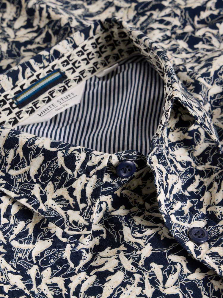 White Stuff Blue Salcombe Fish Print Shirt - Image 6 of 6