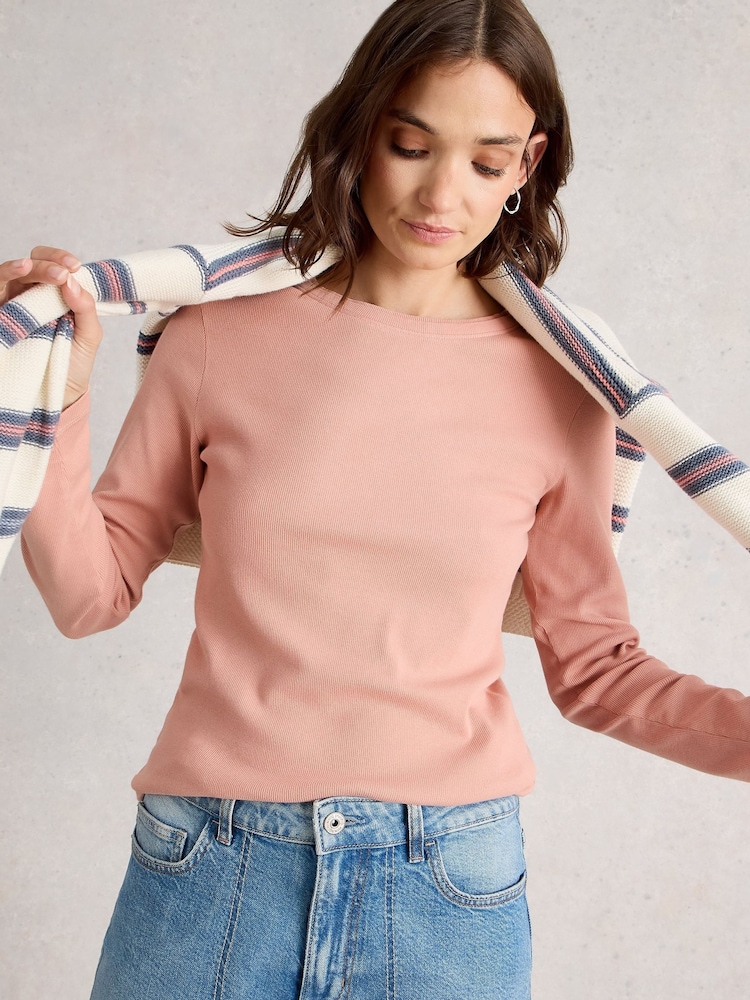 White Stuff Pink Sadie Long Sleeve Rib T-Shirt - Image 1 of 6 White Stuff Pink Sadie Long Sleeve Rib T-Shirt - Image 1 of 6