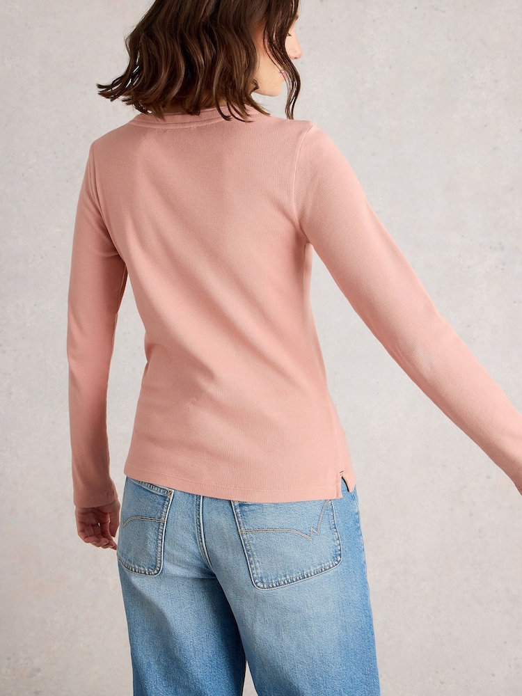 White Stuff Pink Sadie Long Sleeve Rib T-Shirt - Image 2 of 6 White Stuff Pink Sadie Long Sleeve Rib T-Shirt - Image 2 of 6