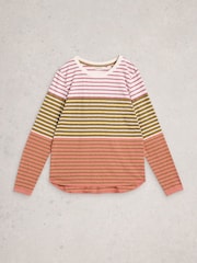 White Stuff Green Clara Long Sleeve Stripe T-Shirt - Image 5 of 6