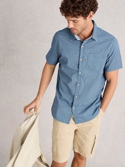 White Stuff Blue Finsbury Flower Short Sleeve Print Shirt - Image 1 of 6