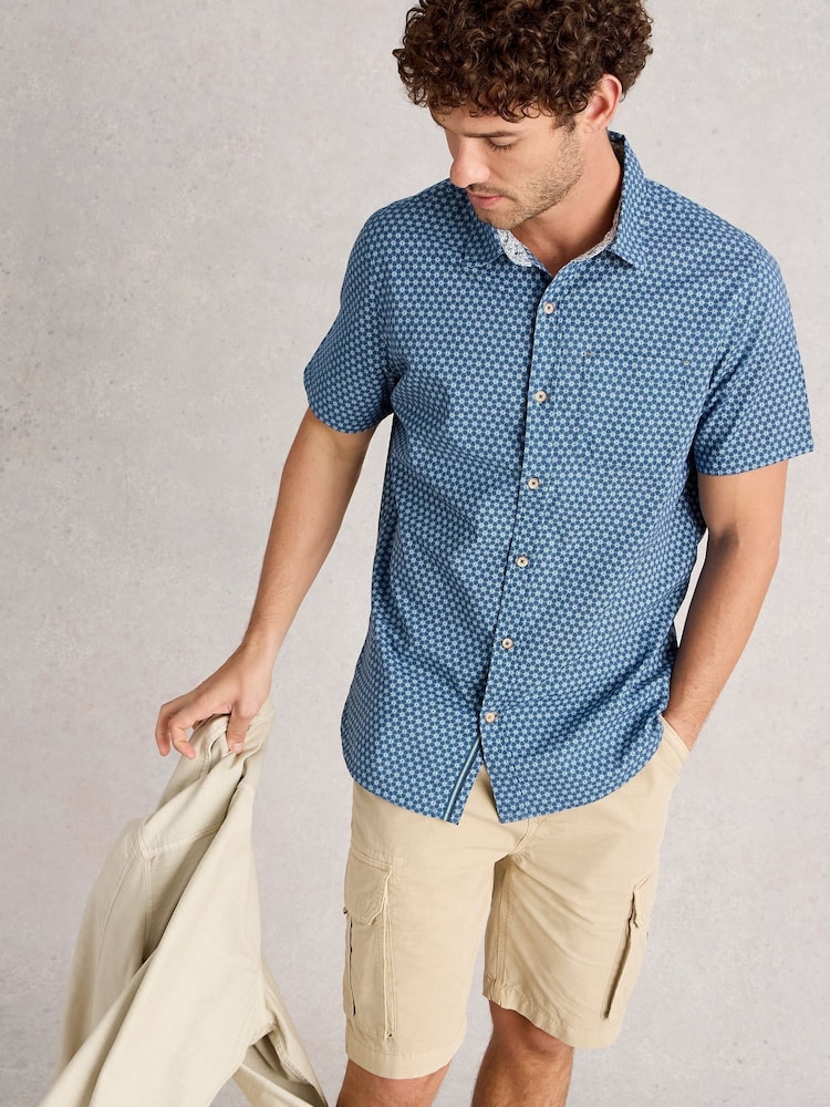 White Stuff Blue Finsbury Flower Short Sleeve Print Shirt - Image 1 of 6
