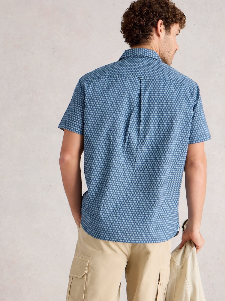 White Stuff Blue Finsbury Flower Short Sleeve Print Shirt - Image 2 of 6