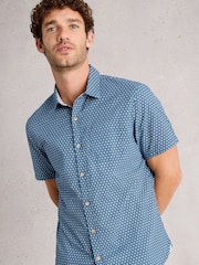 White Stuff Blue Finsbury Flower Short Sleeve Print Shirt - Image 3 of 6