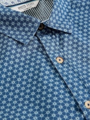 White Stuff Blue Finsbury Flower Short Sleeve Print Shirt - Image 5 of 6