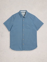 White Stuff Blue Finsbury Flower Short Sleeve Print Shirt - Image 6 of 6