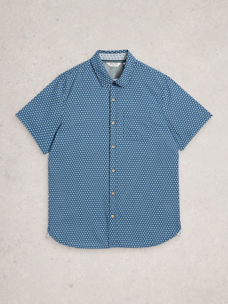 White Stuff Blue Finsbury Flower Short Sleeve Print Shirt - Image 6 of 6