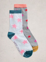 White Stuff Grey 2 Pack Star Ankle Socks - Image 1 of 2