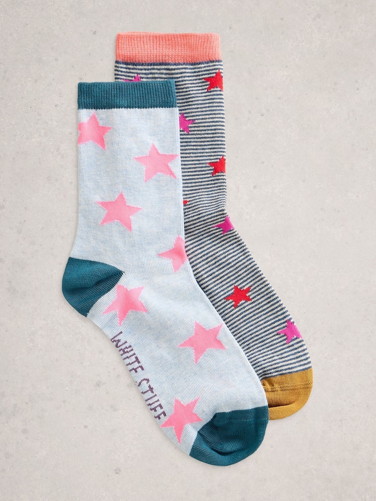 White Stuff Grey 2 Pack Star Ankle Socks - Image 1 of 2
