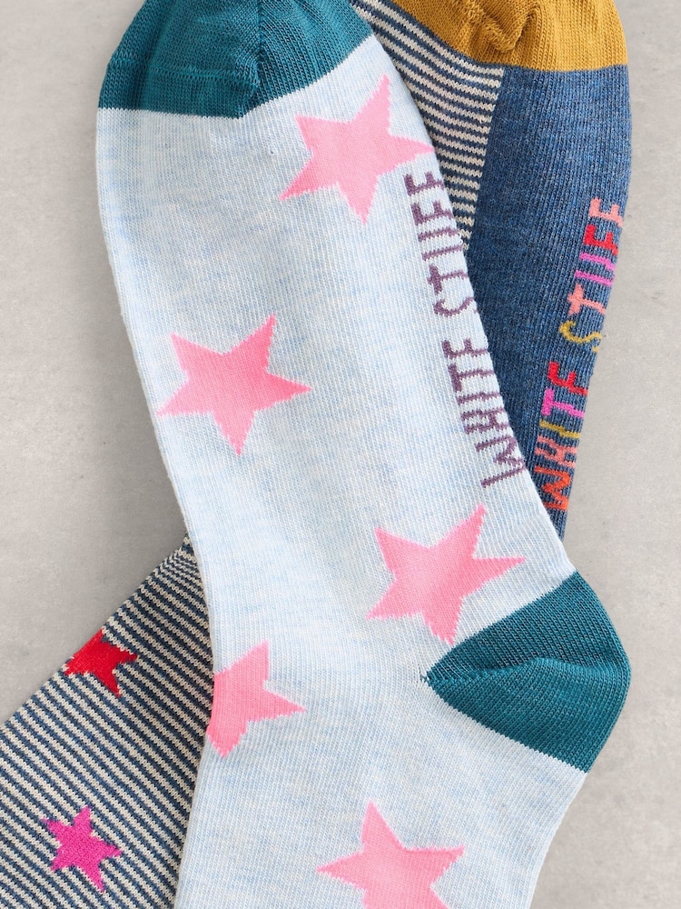 White Stuff Grey 2 Pack Star Ankle Socks - Image 2 of 2