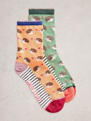 White Stuff Orange 2 Pack Hedgehog Socks - Image 1 of 2