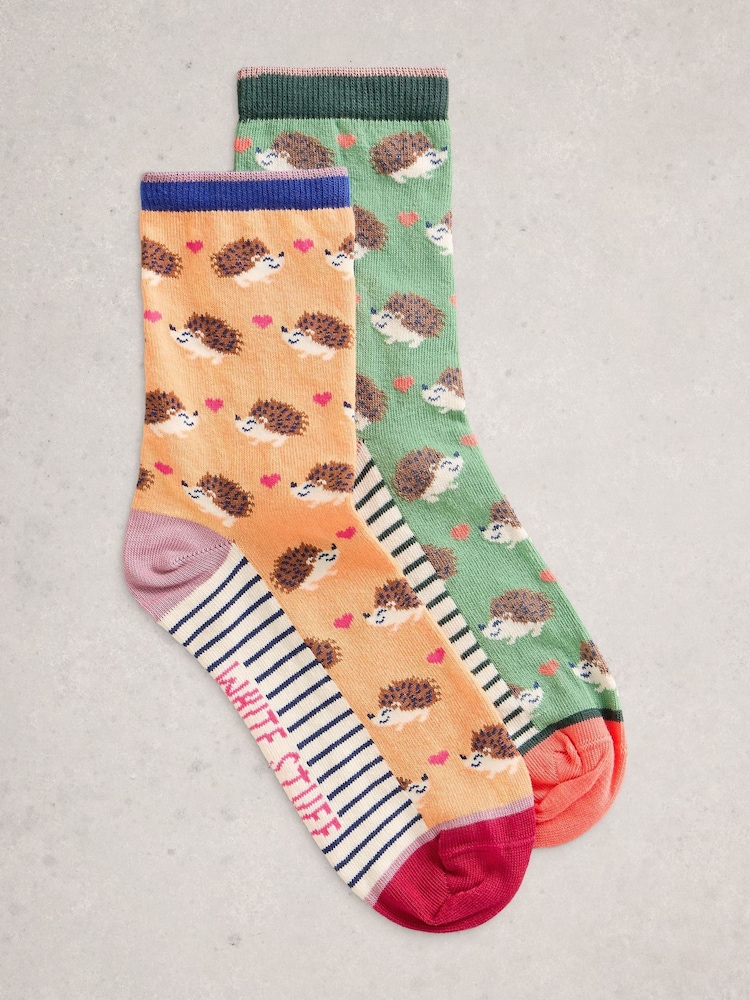 White Stuff Orange 2 Pack Hedgehog Socks - Image 1 of 2