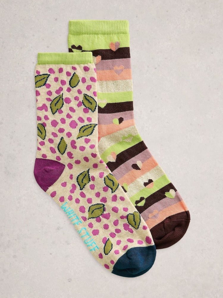 White Stuff Green 2 Pack Multi Print Ankle Socks - Image 1 of 2