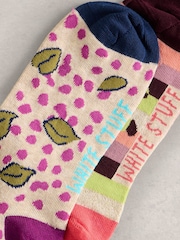 White Stuff Green 2 Pack Multi Print Ankle Socks - Image 2 of 2