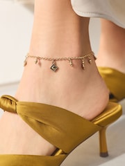 Gold Tone Charm Drop Anklet - Image 1 of 4