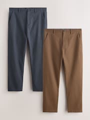 Neutral/Navy Slim Fit Stretch Chino Trousers 2 Pack - Image 1 of 11