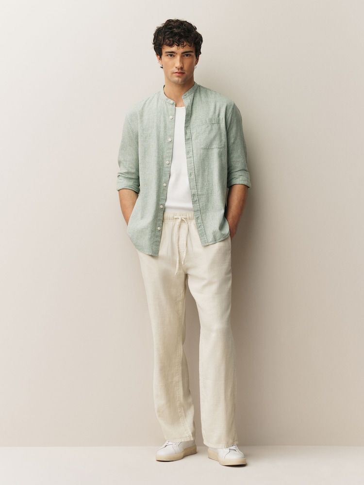 Ecru White Relaxed Fit Cotton Elasticated Drawstring Trousers - Image 2 of 8