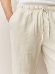 Ecru White Relaxed Fit Cotton Elasticated Drawstring Trousers - Image 5 of 8