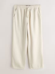 Ecru White Relaxed Fit Cotton Elasticated Drawstring Trousers - Image 6 of 8